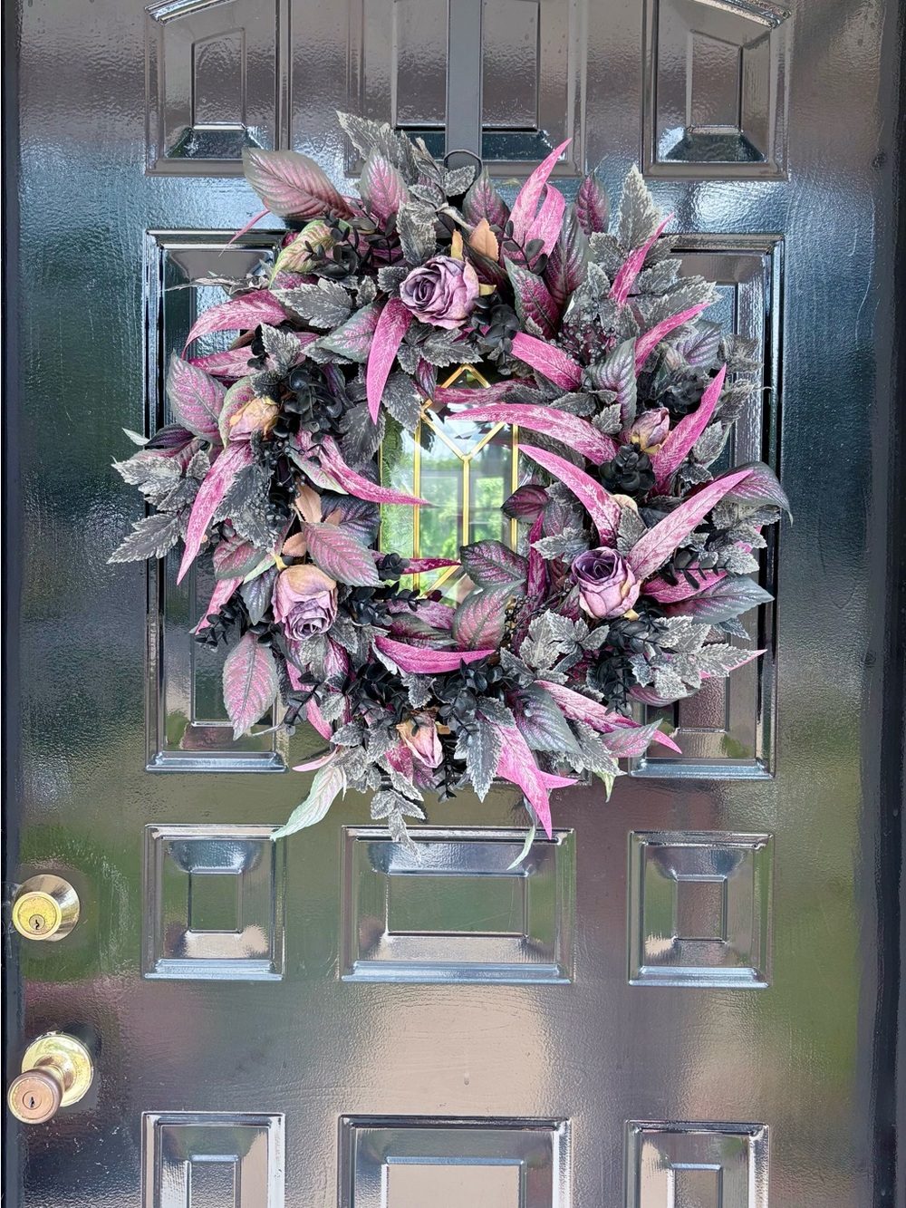 Purple & Black Halloween Wreath with Rose Accents